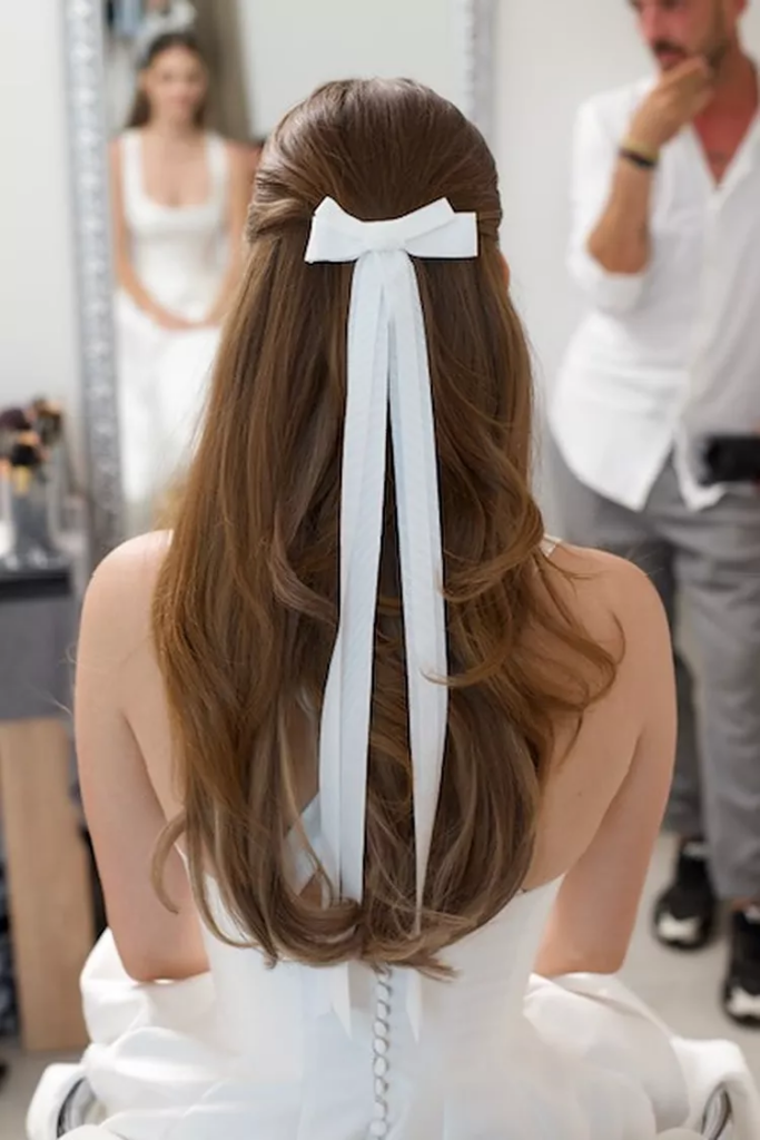 Barbara Palvin wedding hair bow