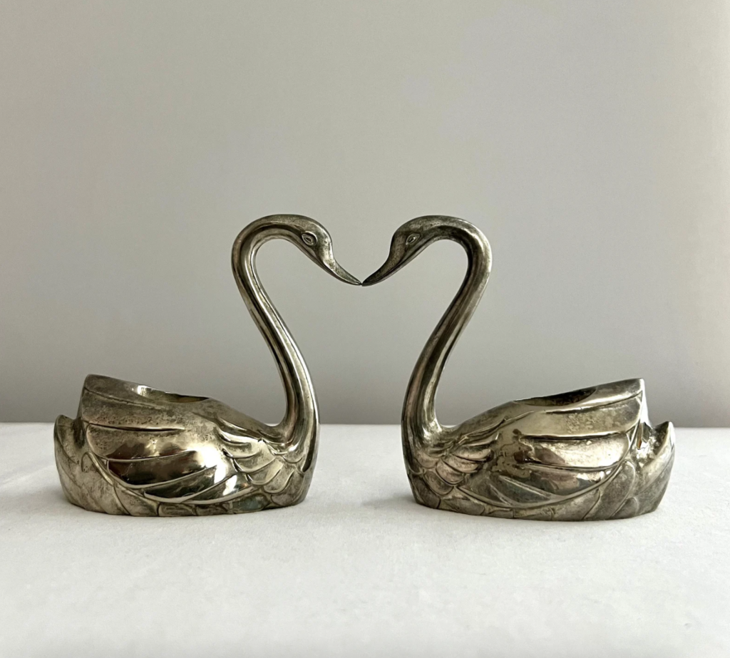 vintage wedding decor silver swans
